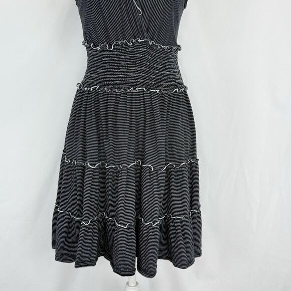Max Studio Black Tiered Ruffle Smocked Striped A Line Dress Womens Size M - Picture 8 of 16